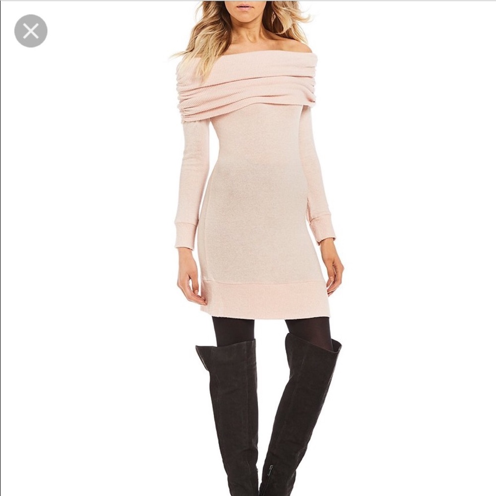 MISS CHIEVOUS OFF THE SHOULDER COWL NECK LONG SLEEVE‎ BLUSH DRESS, SIZE L…